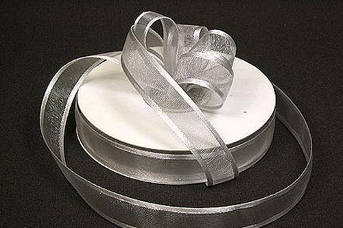 3/8"x25 yards Silver Organza Satin Edge Gift Ribbon - Pack of 15 Rolls