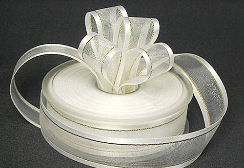 5/8"x25 yards White Organza Satin Edge with Gold Trim Gift Ribbon - Pack of 10 Rolls