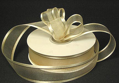 7/8"x25 yards Ivory Organza Satin Edge with Gold Trim Gift Ribbon - Pack of 7 Rolls