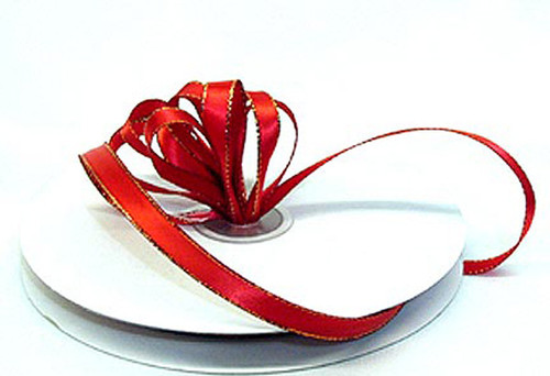 3/8"x50 yard Red Satin Gift Ribbon with Gold Edge - Pack of 15 Rolls