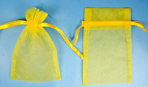 3"x4" Dark Yellow Sheer Organza Bags with Glitter - Pack of 72