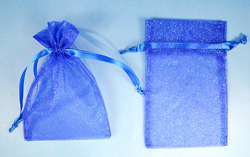 3"x4" Royal Blue Sheer Organza Bags with Glitter - Pack of 72