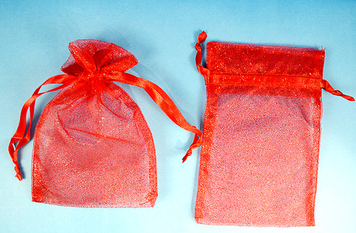 3"x4" Red Sheer Organza Bags with Glitter - Pack of 72