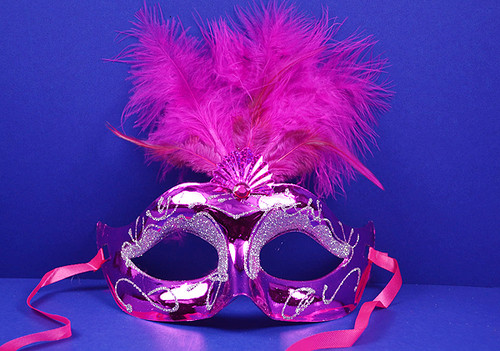 7" Metallic Fuchsia with Silver Accents Mardi Gras Glitter Feather Masquerade Masks - Pack of 12