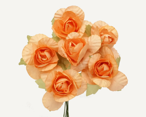 1.25" Peach Big Rose Paper Craft Flowers - Pack of 72