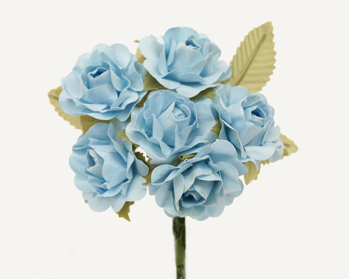 1" Light Blue Big Rose with Leaf Paper Craft Flowers - Pack of 72