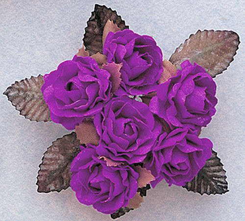 1" Purple Big Rose with Leaf Paper Craft Flowers - Pack of 72