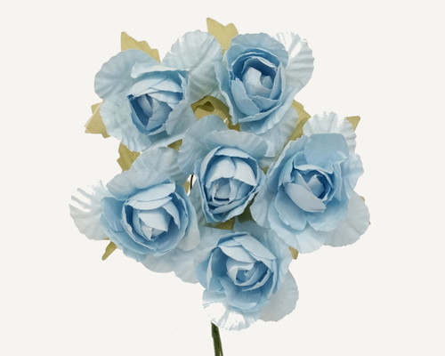1.25" Light Blue Big Rose Paper Craft Flowers - Pack of 72
