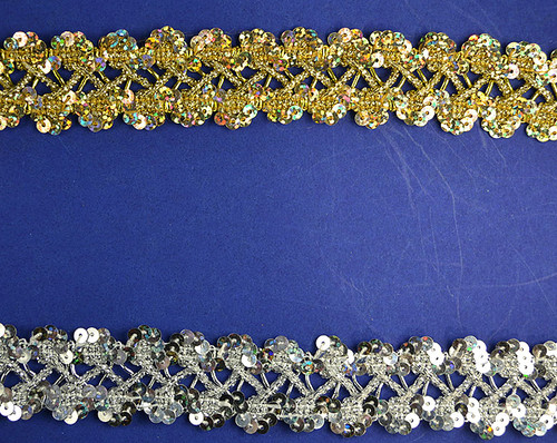 1"x 10 Yards Silver Trim with Iridescent Sequins - 5 Packs Sequin Trim