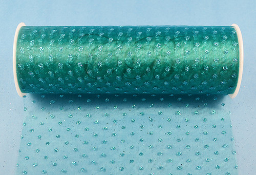 6"x6 yards (18 FT) Jade Sparkle Organza Rolls with Jade Glitter Dots - Pack of 6 Spools
