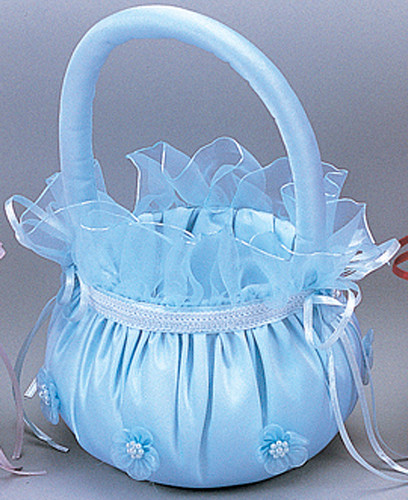 Light Blue Wedding Satin Flower Girl Basket