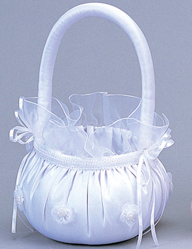 White Wedding Satin Flower Girl Basket
