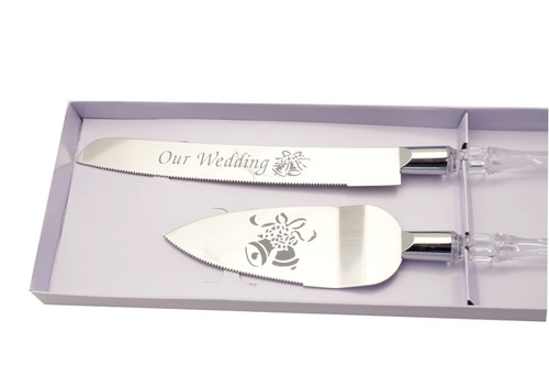 Silver Wedding Cake Knife and Server Sets with "Our Wedding" Engraving