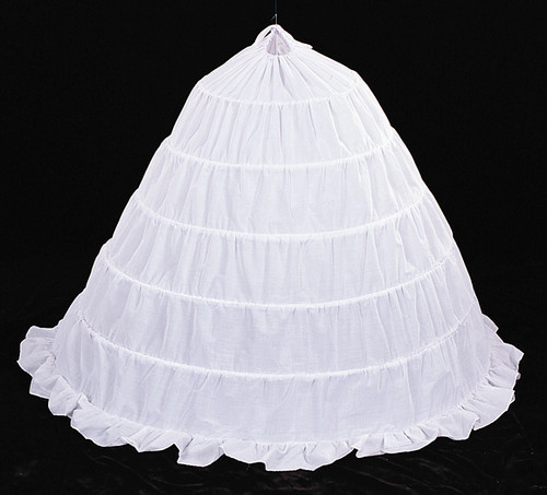 45" Long x 155" Circumference  White Cotton Wedding Bridal Petticoat Crinoline - 6 Bone Hoop Slip Skirt