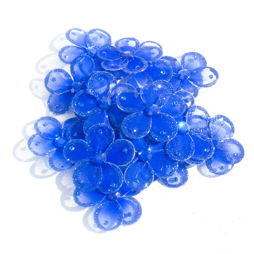 2.5" Royal Blue Wired Organza Flower - Pack of 25