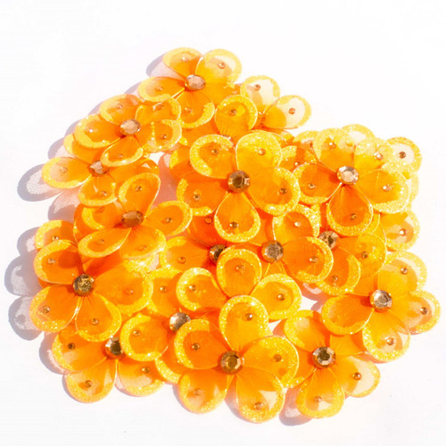 2.5" Orange Wired Organza Flower - Pack of 25