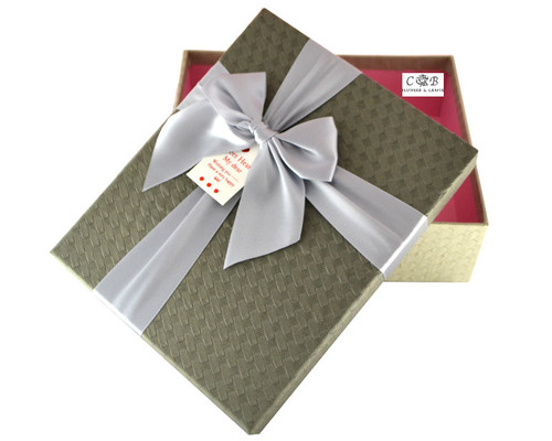 8" Grey/Ivory Paper Gift Box with Ribbon - Pack of 6