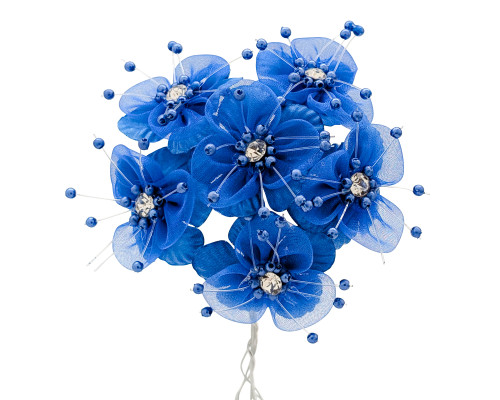 1.5" Royal Blue  Organza Flowers with Rhinestones - Pack of 72