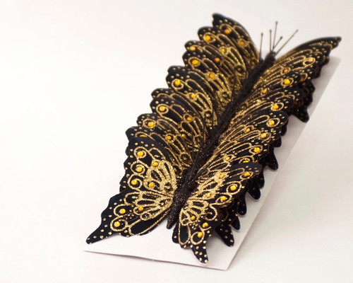 4" Black Gold Glitter Butterfly Decorations - Pack of 12 Monarch Butterflies