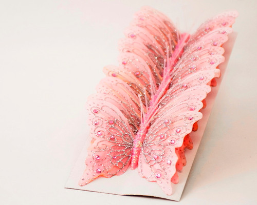 4" Light Pink Glitter Butterfly Decorations - Pack of 12 Monarch Butterflies