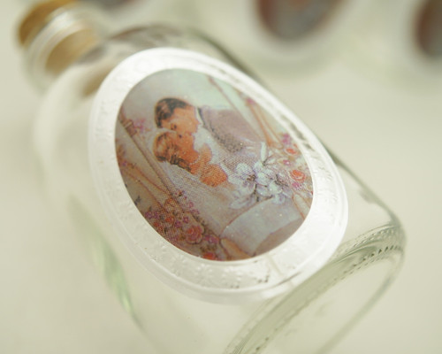 50ml Wedding Couple Round Glass Bottle with Cork Top - Set of 12 Bottles
