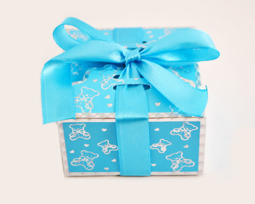 Blue Baby Shower Favor Box with Satin Ribbon - Pack of 50