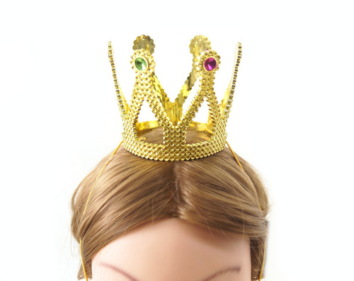 Gold Plastic Crown Hat with Elastic Band  - Pack of 12