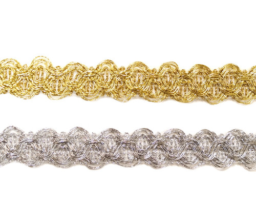 1" x 15 Yards Thick Silver Metallic Ric Rac Trim - Pack of 5