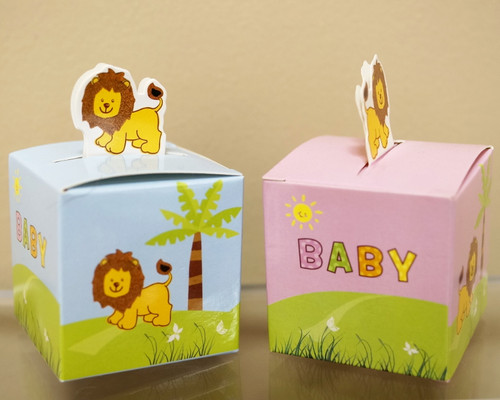 2" Baby Shower Blue Paper Favor Box "Lion" - Pack of 50