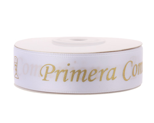 7/8" x 25 Yards Gold "Primera Comunion" Spanish Printed First Communion Ribbon - Pack of 5 Rolls