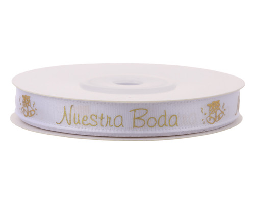 3/8" x 25 Yards Gold "Nuestra Boda" Spanish Printed Wedding Ribbon - Pack of 5 Rolls