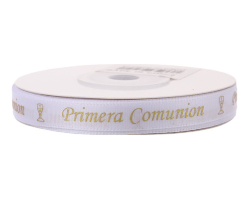 3/8" x 25 Yards Gold "Primera Comunion" Spanish Printed First Communion Ribbon - Pack of 5 Rolls