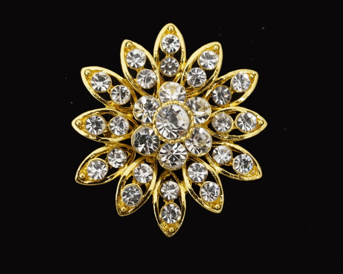 1.5" Gold Rhinestone Fashion Brooch Pin   - Pack of 12