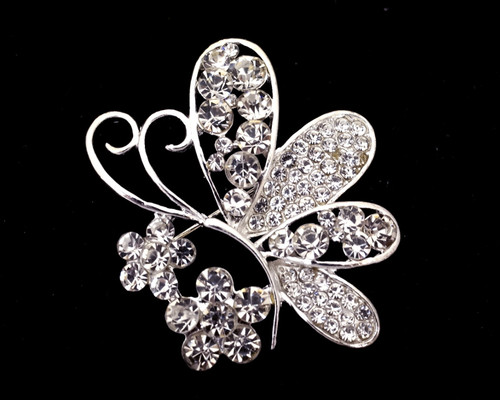 1 3/4" Silver Floral Butterfly Brooch Pin   - Pack of 12