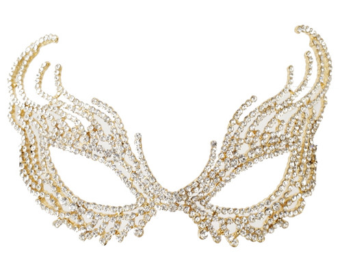 7 " Gold Venetian Masquerade Wedding Crystal Mask