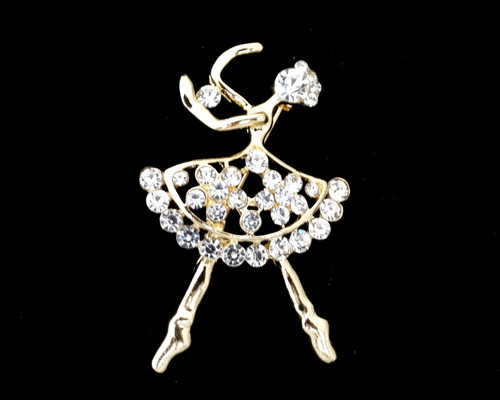 1 1/4" x 2" Gold Dancing Ballerina Fashion Brooch Pin  - Pack of 12