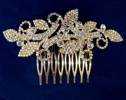 4" Gold AB Crystal Bridal Hair Comb with Rhinestones