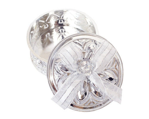 3" Silver Round Ribbon Bow Favor Box - Pack of 12