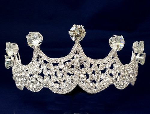 Silver Crystal Rhinestone Crown Tiara (TV041)