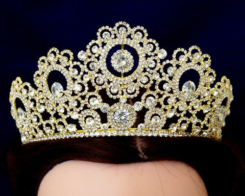 Gold Crystal Rhinestone Crown Tiara (TY015)