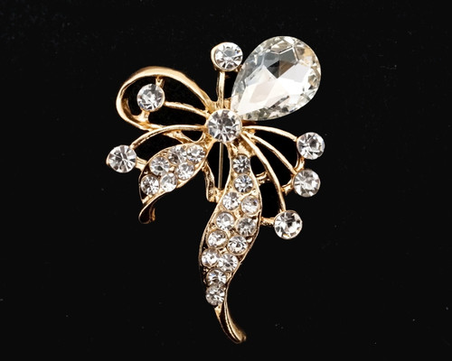 1.5" x 2.1" Gold Jeweled Rhinestone Fashion Brooch Pin  - Pack of 12