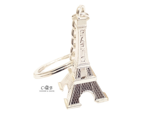 4" Silver Metal 3D Eiffel Tower Keychain - Pack of 12