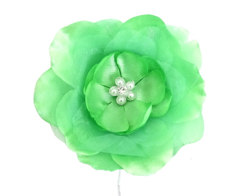 4.5" Mint Large Silk Flowers with Rhinestone  - Pack of 12 Pieces