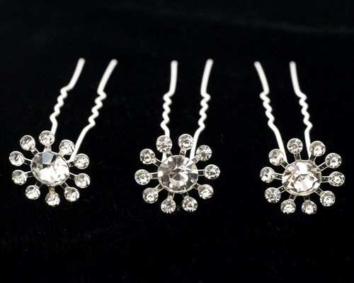 Bridal Crystal Rhinestone Flower Hair Pin - Pack of 72 Bobby Pins