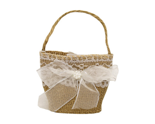 3" Rustic Burlap Lace Favor Purse with Organza Ribbon Bow - Pack of 12  Bags