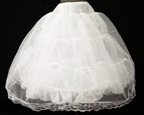 30" Long White Tulle Lace Edge White Cotton First Communion Petticoat Crinoline  - 1 Bone Hoop Slip Skirt