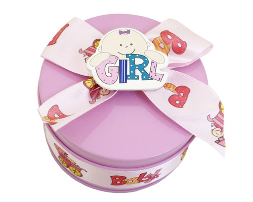 3" Pink Round Baby Shower Metal Tin Favor Box - Pack of 12