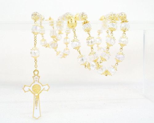 25" Gold AB Iridescent Glass Beads Rosary Favors - Pack of 12