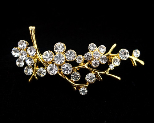 2 1/4" Gold "Twig" Rhinestone Fashion Brooch Pin  - Pack of 12