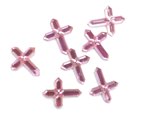 Miniature Pink Flat Back Acrylic Cross Rhinestones - Pack of 1000 Pieces